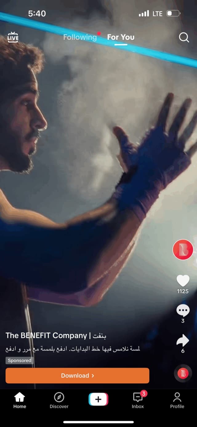 The BENEFIT Company sponsored TikTok ad with a Download button